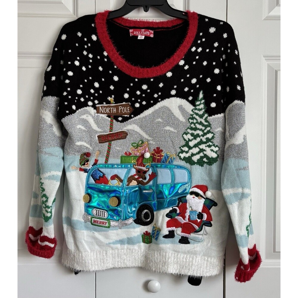 JOLLIDAYS UGLY SWEATER WOMEN'S CHRISTMAS SIZE XXL PULLON 3D GRAPHIC LONG SLEEVE